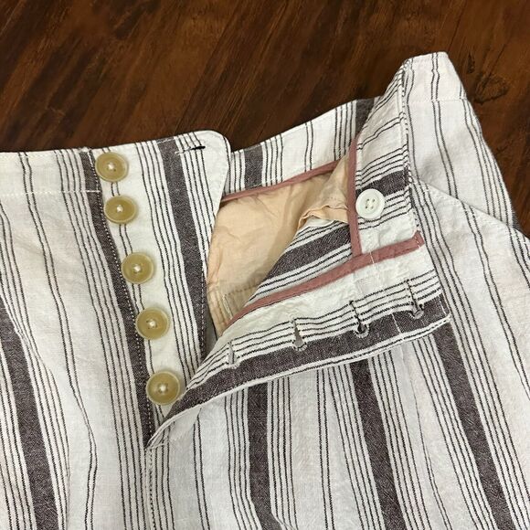 by ANTHROPOLOGIE Linen-Blend Exposed Button-Fly Shorts in Ivory Stripe - Picture 5 of 11